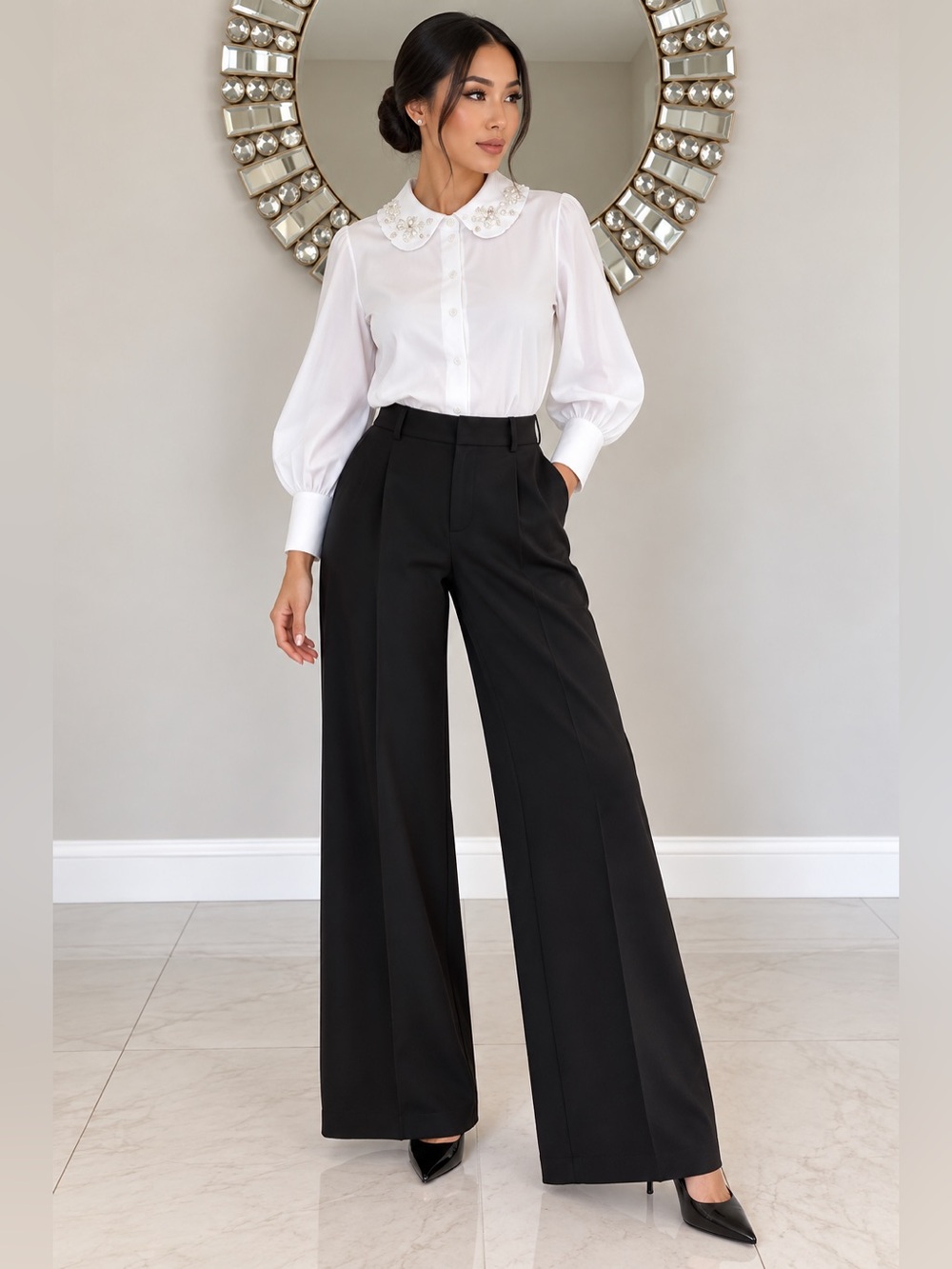 Zara Beaded Bib Collar Shirt!